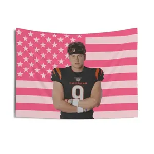 Joe Burrow Pink American Flag Tapestry, aesthetic room decor, funny room decor, Joe Burrow gift Decoration Cotton Decorative Light