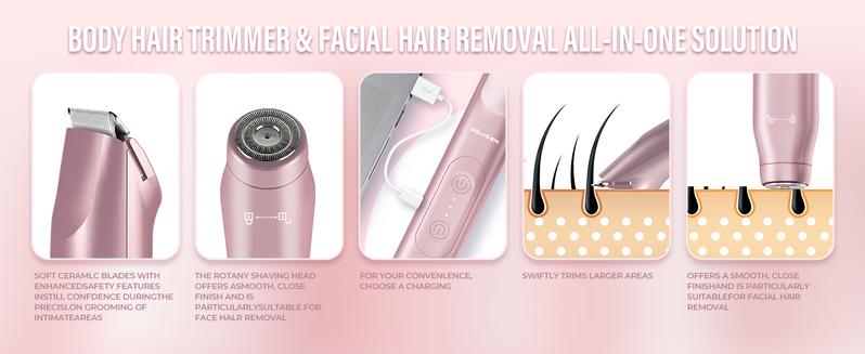 Akunbem Bikini Trimmer for Women, Electric Shaver and Razor Rechargeable 2-in-1 Body and Facial Epilator, Dual Heads for Painless Trimming of Pubic Hair, Face, Underarms and Legs, IPX7 Waterproof. Christmas Gift New Year Gift Shaving Grooming Akunbem Bikini Trimmer for Women, Electric Shaver and Razor Rechargeable 2-in-1 Body and Facial Epilator, Dual Heads for Painless Trimming of Pubic Hair, Face, Underarms and Legs, IPX7 Waterproof. Christmas Gift New Year Gift Shaving Grooming