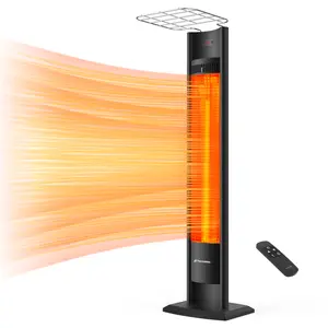 ThermoMate Outdoor Indoor Electric Patio Heater, 1500W 38.5" Portable Tower Infrared Heaer, IP55 Rated Space Radiant Heater with Remote, Timer, Tip-over Protection for Backyard, Restaurant & Garage