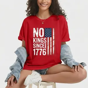 Red "No Kings No Masters" Patriotic Quote Print Casual T-Shirt Tshirt Menswear