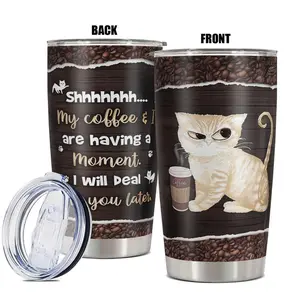 20oz Tumbler, Coffee & Cat Pattern Tumbler, Insulated and Durable, Gift for Any Occasion, Birthdays, Holidays, Special Moments for Family, Friends, Coworkers, Drinkware