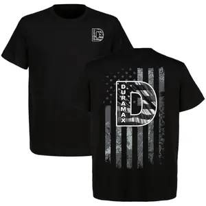 Duramax Diesel Logo American Flag 2 Sides T-shirt, Car Parts Enthusiast Shirt, Perfect For Truck & Car Lovers, Full Size, Full Color