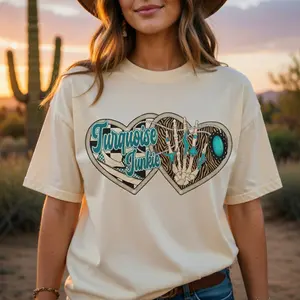 Turquoise Junkie T-shirt, Western Designs, Country Turquoise Skeleton Graphic Tee, Retro Cowgirl T-Shirt, Turquoise Jewelry Shirt