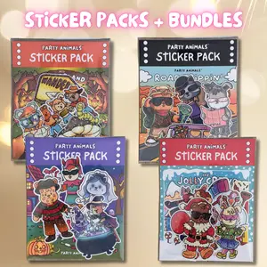 Party Animals Sticker Packs | Cute Vinyl Stickers, Waterproof, Holographic | Wanderland, Road Trip, Halloween, Holiday Stickers