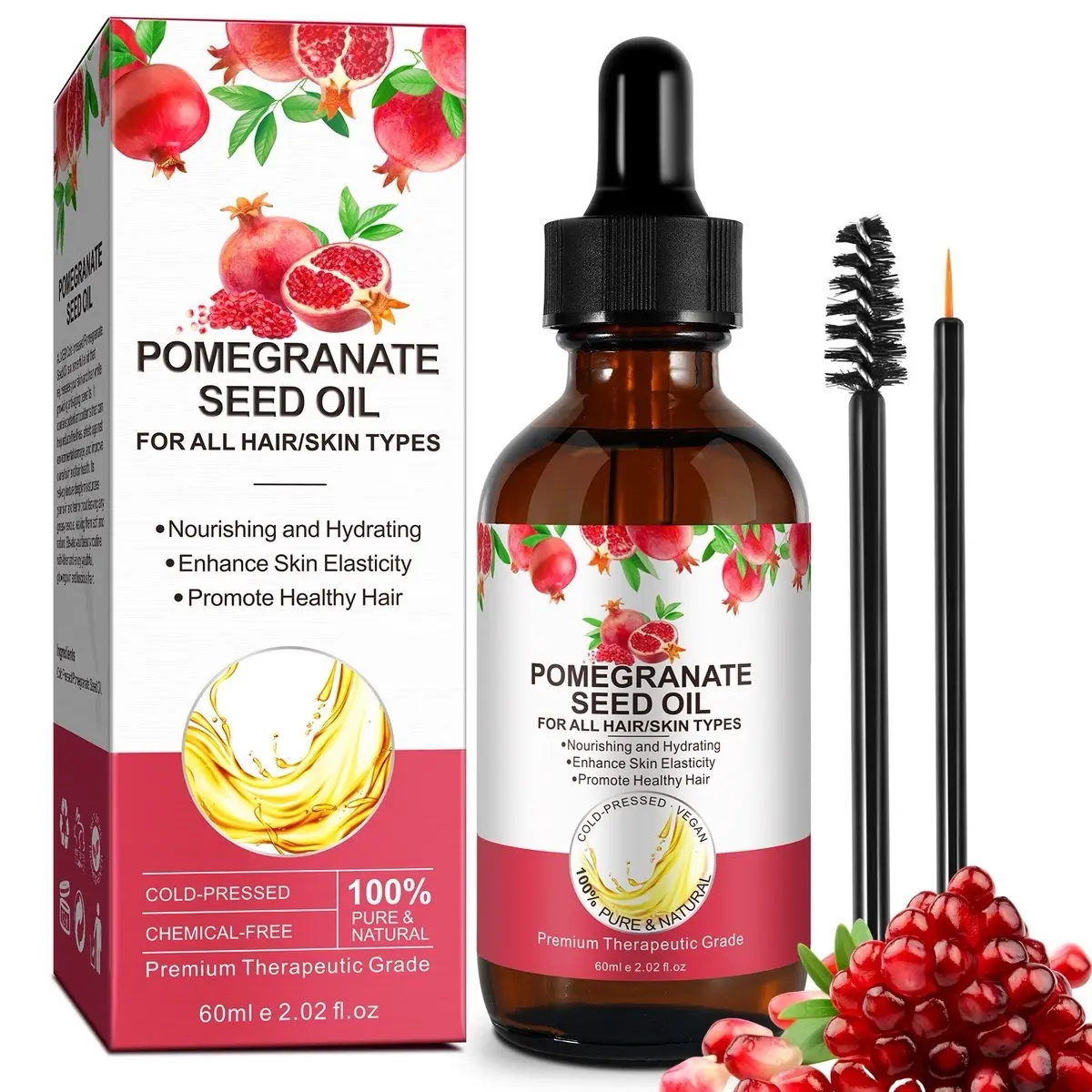 Pomegranate Seed Oil, Pure Unrefined Cold Pressed Moisturizer for Hair Skin and Nails 2 oz Pomegranate Seed Oil, Pure Unrefined Cold Pressed Moisturizer for Hair Skin and Nails 2 oz