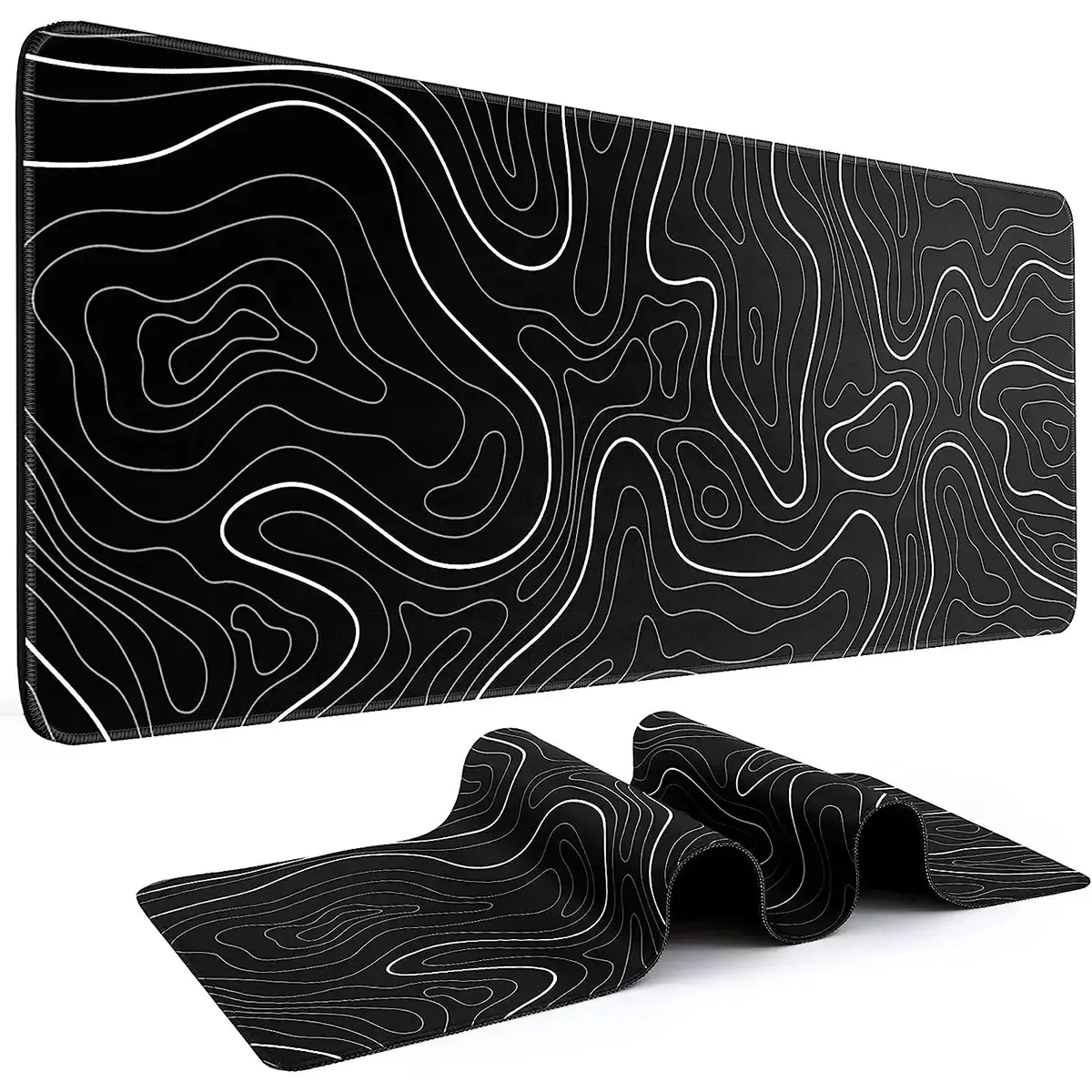 Topographic Gaming Mouse Pad Large XL Mousepad 31.5 x 15.75 Keyboard Mat for Desk with Non-Slip Base Stitched Edge