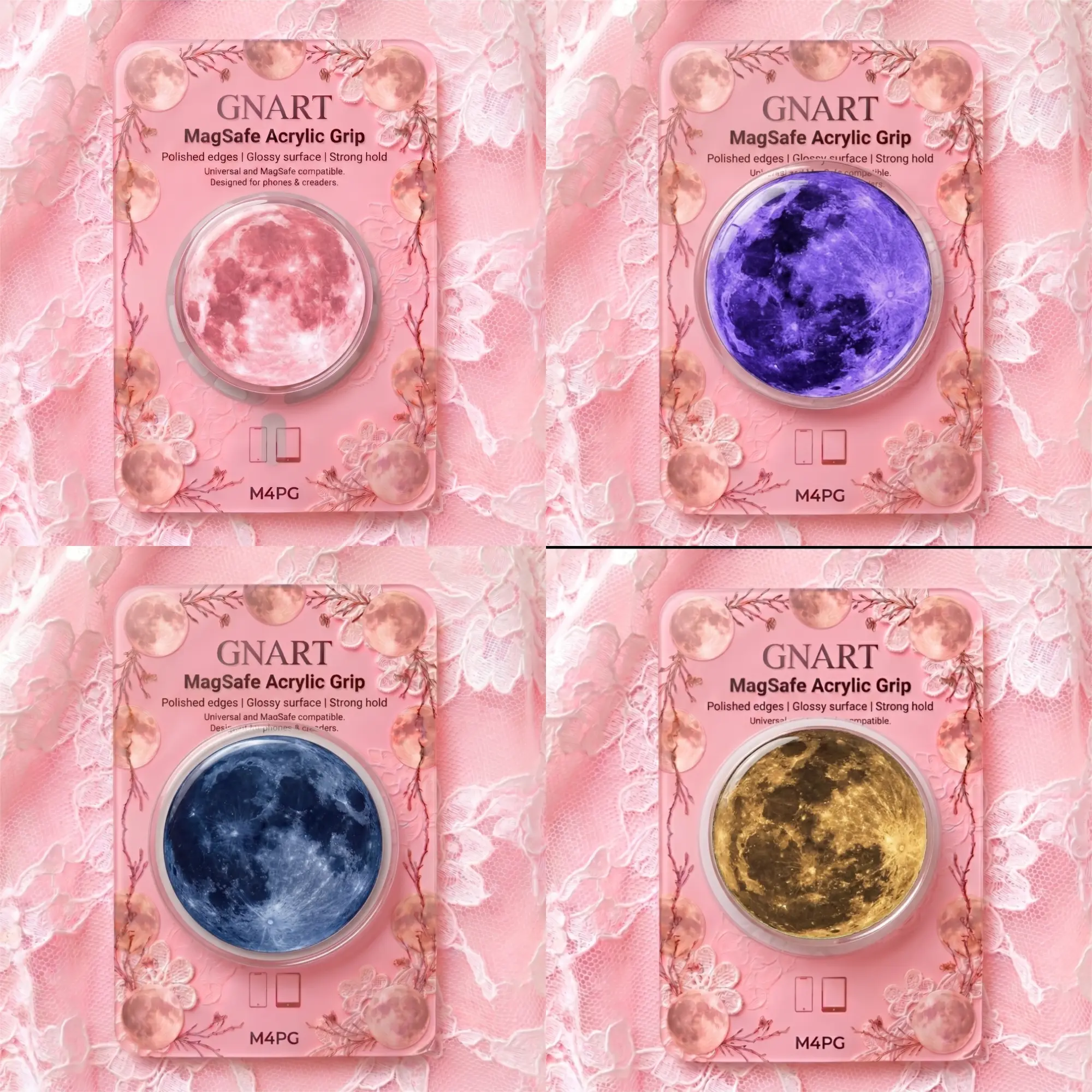 Celestial Moon Magnetic Phone Grip Acrylic Pastel Goth Phone Holder Coquette Pink Purple Blue Gold Full Moon Aesthetic Phone Stand Witchy Astronomy Magic Gift Mobile Accessory