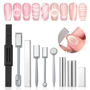 SAVILAND Cat Eye Magnet for Nails 9PCS Cat Eye Gel Nail Polish Magnet Nail Art Tools Nail Magnet Cateye Square Round Magnet Stick French Cat Eye Effect Double Ended Home DIY Salon Use Manicure Nail Kit