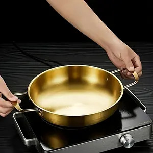3pcs Korean Ramen Pot Set with Handles - Golden Cast Iron, Dishwasher Safe, Perfect for Noodles, Pasta, and Soups - Ideal for Home and Outdoor Use, Outdoor Cooking Essentials|Elegant Kitchenware|Durable Cookware, Pot for Cooking