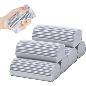 6-Pack Damp Clean Duster Sponge,Magic Sponge Eraser for Housekeeping,Reusable Cleaning Sponge for Blinds, Dish,Mirrors,Glass, Baseboards,Window Track Grooves and Car (Grey)