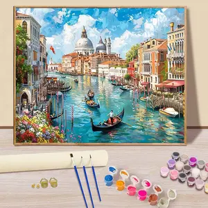 Paint By Numbers Kit for Adults Beginners - 20x16in/50x40cm Color Canvas, Easy DIY Canal Acrylic Painting Set - Wall Decor for Living Room and Bedroom, Creative Gift for Birthday, Mother's Day and Christmas, Without Frame