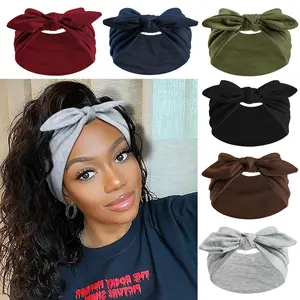 6pcs Rabbit Knot Hairbands, Elastic Fashion Bunny Ears Bow Headscarf, Sweat Absorbent Yoga Sports Headband, Fall & Winter Style