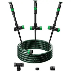 Flexible sprinkler system with metal spike base above ground diy irrigation kit multiadjustable lawn sprinkler set ideal for plant and flower bed watering 30ft garden hose included