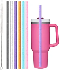 6Pack Replacement Straws for  40oz 30oz 20oz 14oz Adventure Quencher Travel Tumbler,   Glitter Straws with Brush Compatible with  Cup Mug Accessories