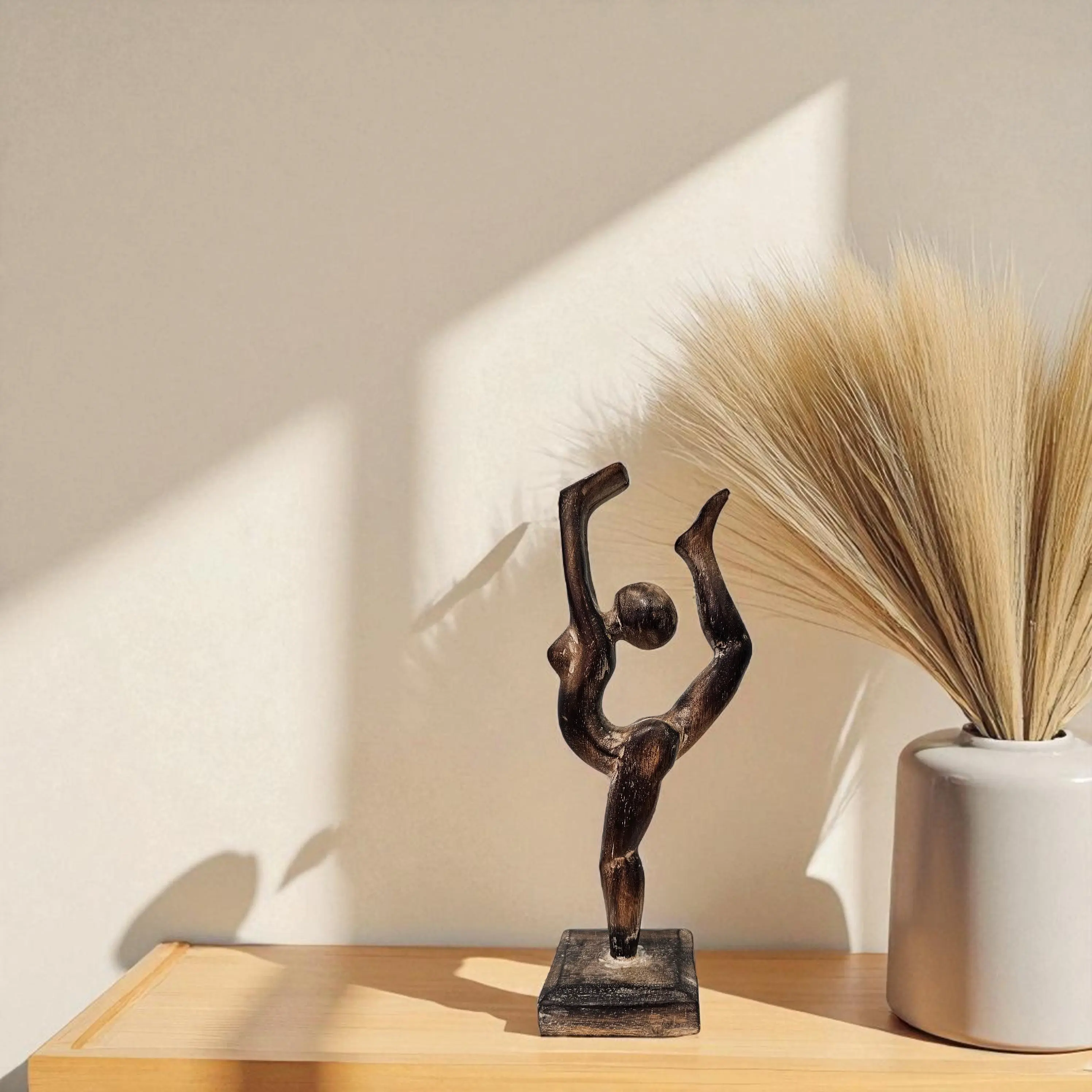 12" Wooden Handmade Abstract Ballet Dancer Sculpture Statue Handcrafted Gift Art Decor Figurine Accent Hand Carved Ballerina Attitude Dèrriere Cambrè