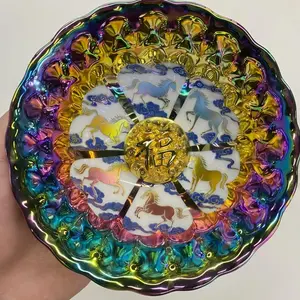 Handmade Iridescent Rainbow Jianzhan Tea Cup with 6 Galloping Horses & Fortune Character QCYGXQ0001
