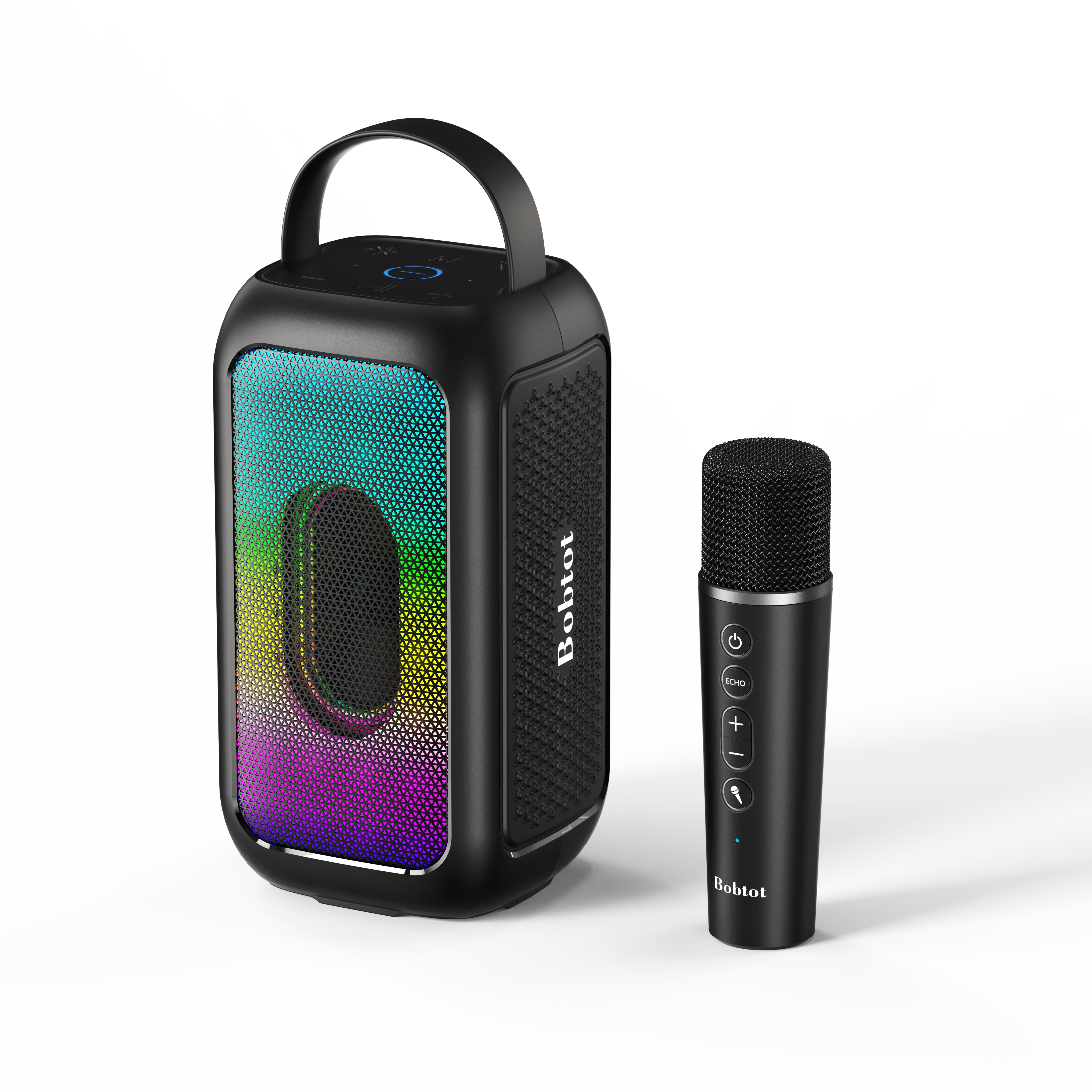 Bobtot SingPro Portable Bluetooth Speaker - 40W Powerful Small Wireless Bass Speaker, Audio Echo EQ, 16H Playtime, RGB Lights, AUX/USB Ports, FM Radio, Smartphone Compatible (Black), Bass Speakers