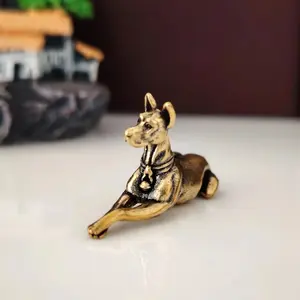 Cute Brass Recumbent Doberman Desktop Ornament, Landscaping Decoration Craft, Animal Collectible Gift, Collectible Figurine, No Electricity Required