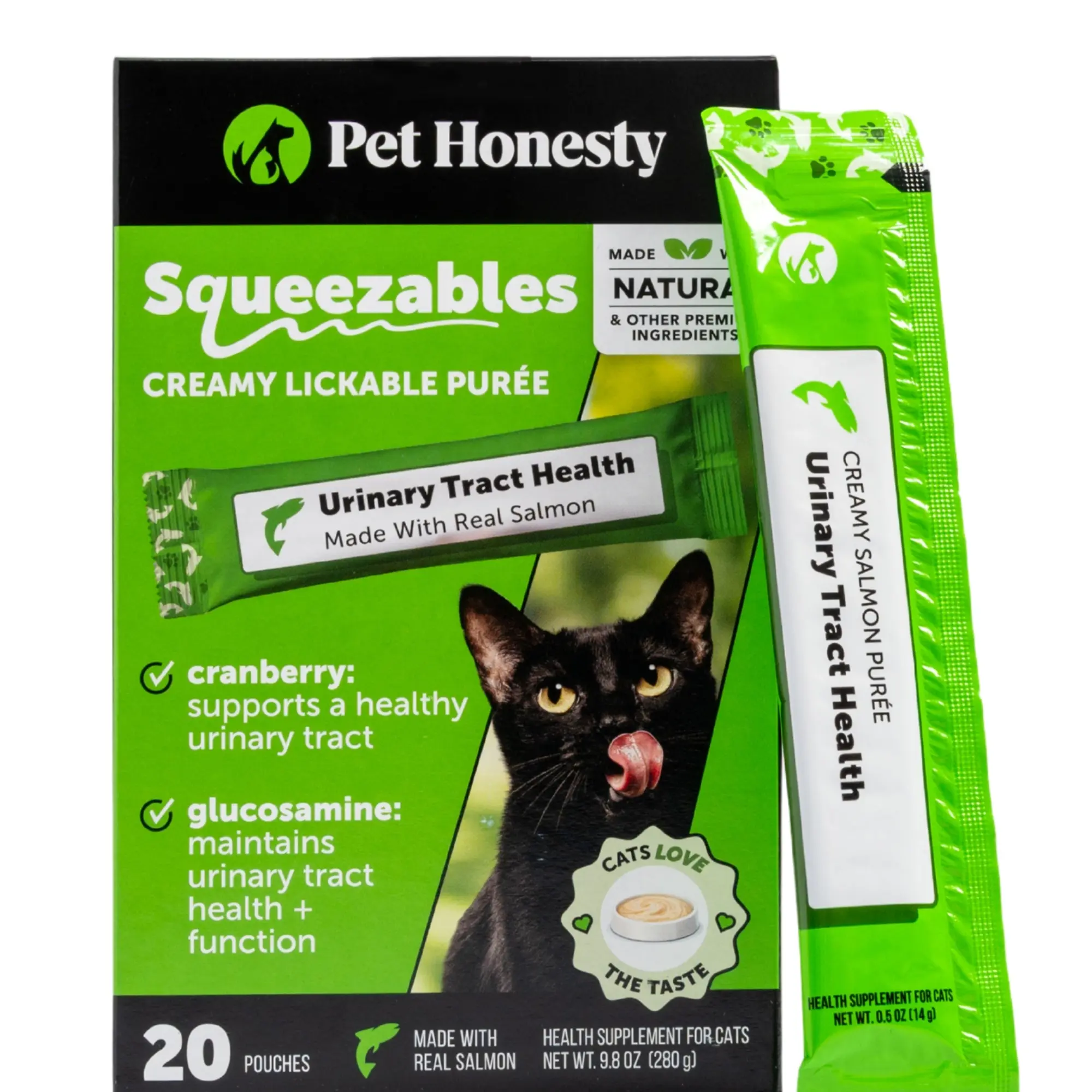 Pet Honesty Squeezables Urinary Tract Health Lickable Supplement for Cats, 20 Pouches