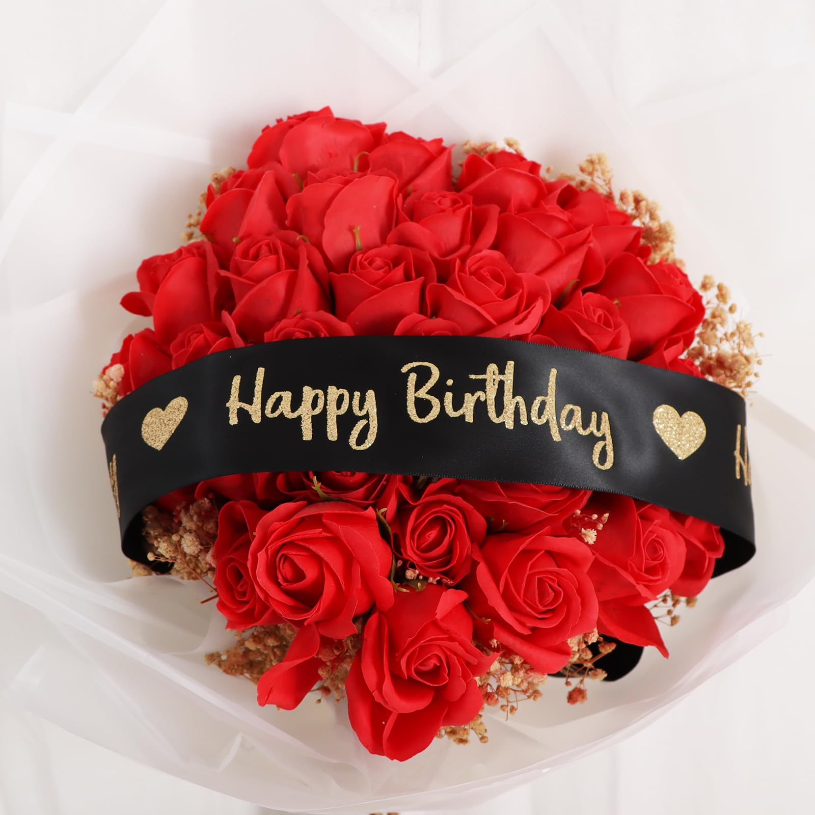 Glitter Black Happy Birthday Satin Ribbon 2 Inch x 10 Yards Wide Printed Shiny Ribbon for Gift Wrapping,Flower Bouquet Decoration,Crafts,Banner Making and Party Supply