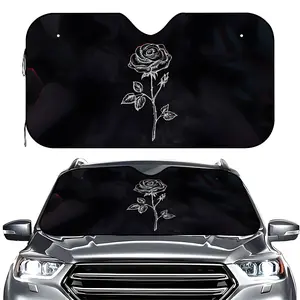 1pc Dark Rose Etched Sketch Premium Car Sunshade | Universal UV Scratch Resistant Polyester Windshield Protector with Cooling Effect Car Accessories
