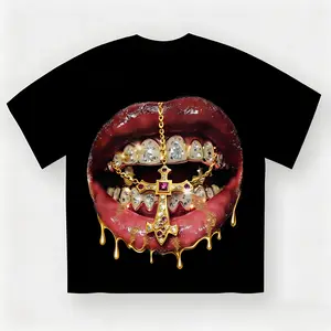 Diamond Grillz Cross Gold Drip T-Shirt | Bold Hip Hop Streetwear Tee for Gothic & Street Style Enthusiasts