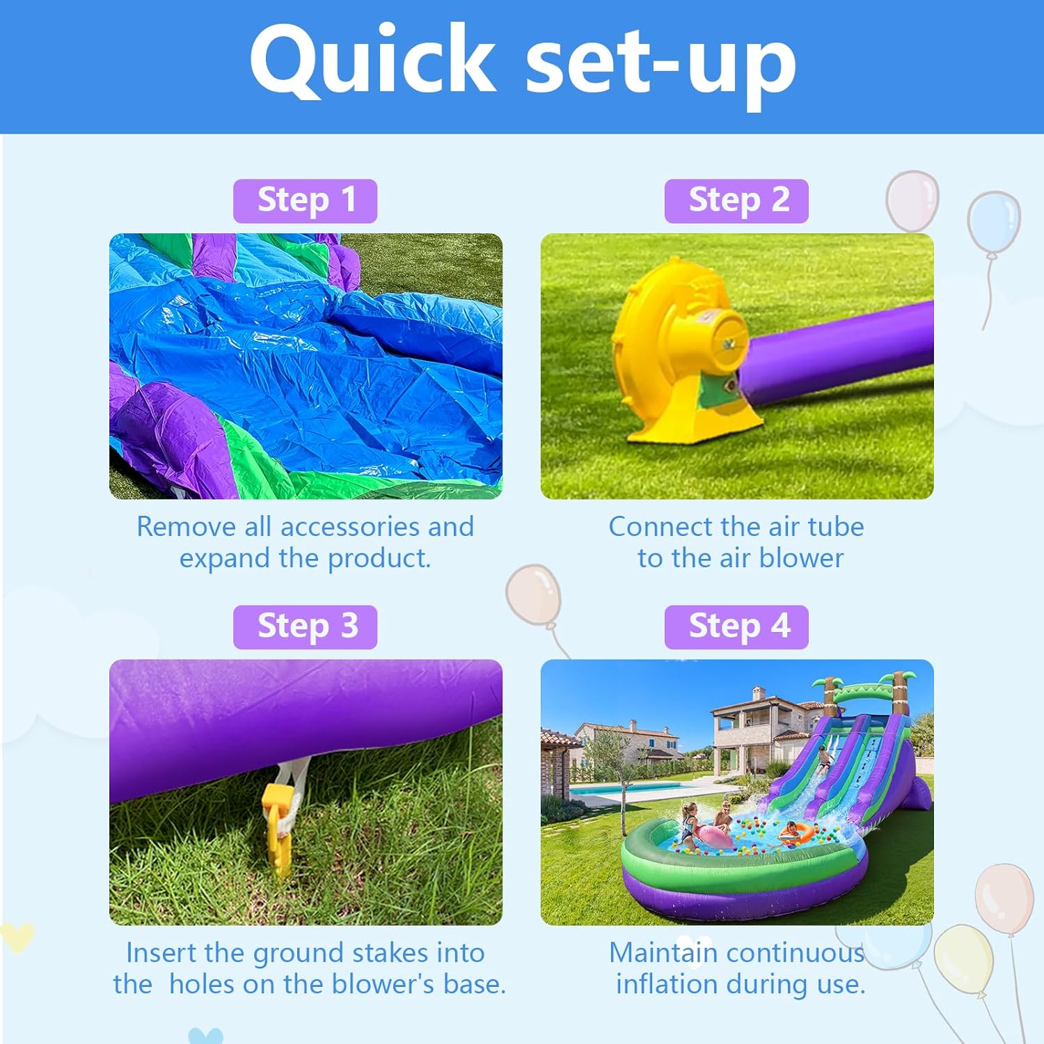 Inflatable Grade Water Slide for Kids and Adults with Big Splash Pool, 22.5 * 9.84 * 10.6FT Backyard Party Rainforest Oxford Water Slide with Air Blower & Water Pipe Inflatable Grade Water Slide for Kids and Adults with Big Splash Pool, 22.5 * 9.84 * 10.6FT Backyard Party Rainforest Oxford Water Slide with Air Blower & Water Pipe