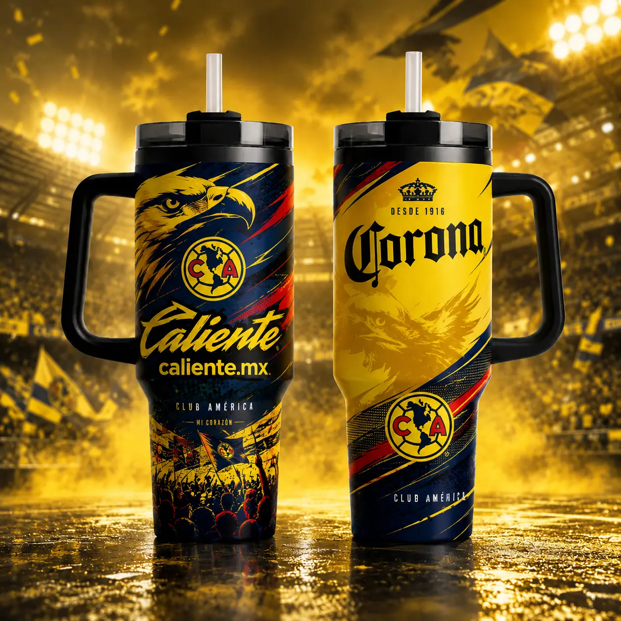 Club AméRica Soccer Team Tumbler Sports Drinkware Team Logo Design 2 In 1 Handle Mug