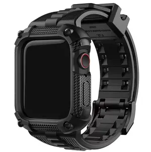 Silicone for Apple Watch Band+Case 40/41/44/45/49mm Rugged Strap for Apple Watch Ultra 2 Series 9 8 7 with Screen Protector Case