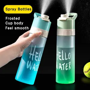 Sports Spray Straight Water Bottle 650ml Food Grade PP+PC Frosted Cup Body Leak-Proof Nano Nozzle Spray Cool Down Portable Canteen for Men Women