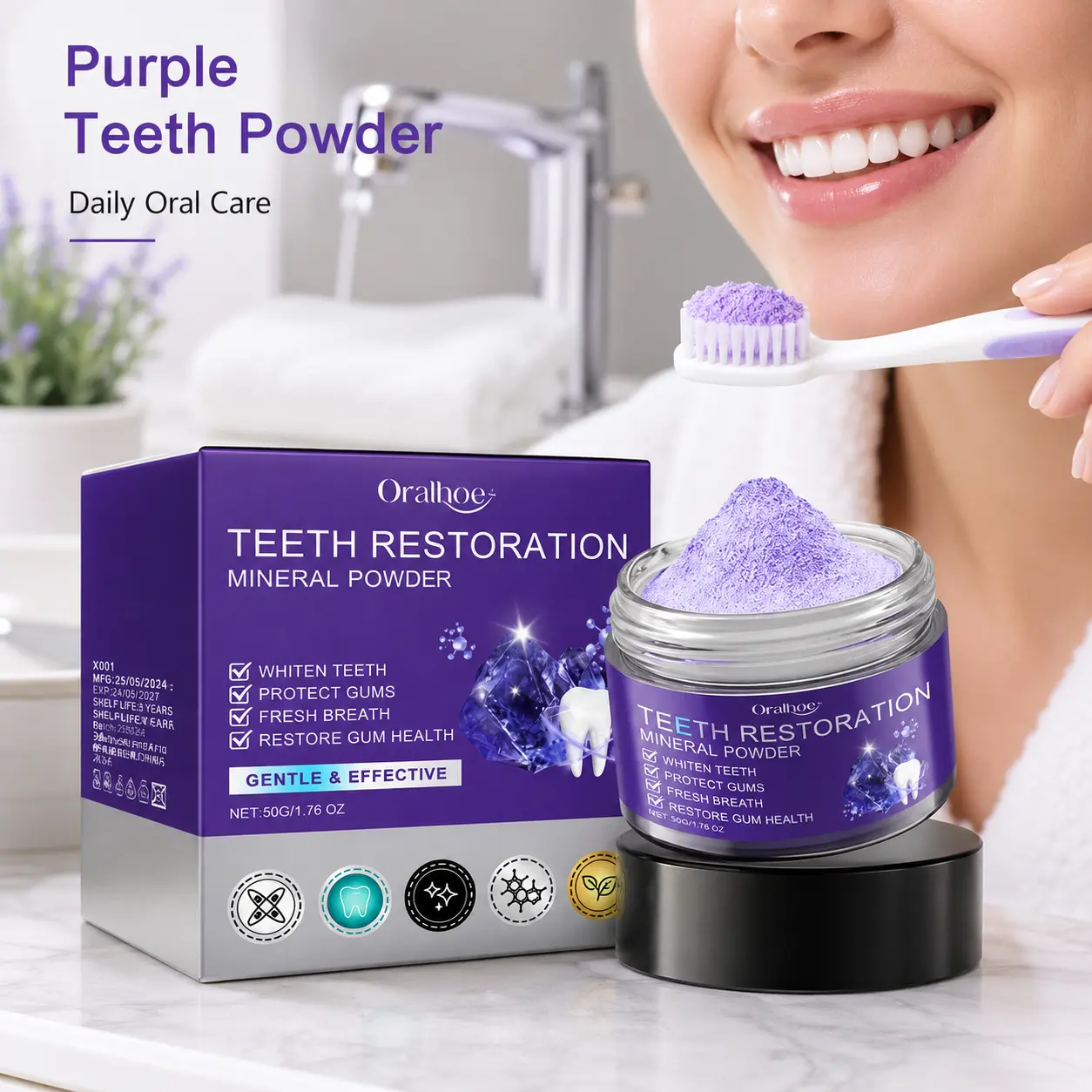 Mineral-Rich Teeth Whitening Toothpaste, Gentle Daily Oral Care for Fresh Breath & Brightens Teeth, 50g
