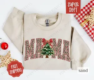 Mama Leopad Christmas Sweatshirt, Mom Christmas Crewneck,  Womens Holiday Sweater