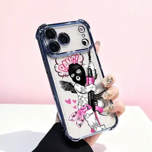 Edgy Angel BANG iPhone Case Unique Protective Street Style For iPhone 17 16 15 14 13 12 11 PRO PLUS MAX Four Corners Material Anti-drop Transparent Soft Silicone Gift Shockproof Protection Anti-drop Mobile Phone Shell Protective Case L470 Black-07X-L470