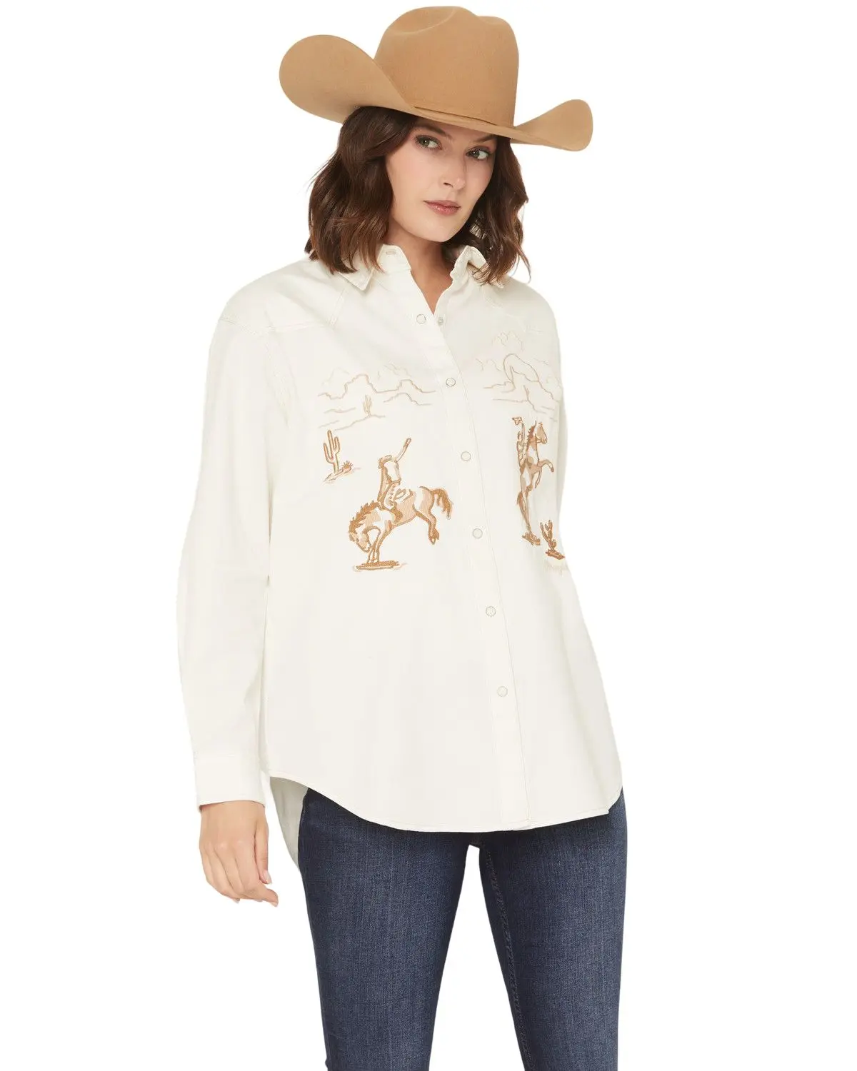Wrangler Women's Retro Women'S Horse Embroidered Long Sleeve Snap Denim - 112375070