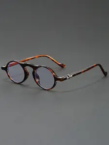 Niche Retro Round Frame Glasses with Three Dimensional Metal Carvings on The Temples Simple Literary Style Glasses