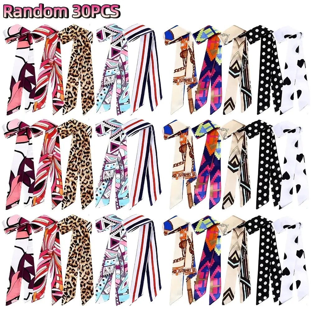 30pcs Women Handbag Head Scarf Hair Purse Scarf Handle Ribbon Satin Head Neckerchief Headband Charm for Gifts