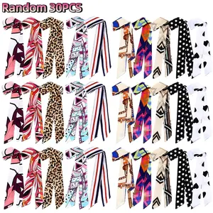 30pcs Women Handbag Head Scarf Hair Purse Scarf Handle Ribbon Satin Head Neckerchief Headband Charm for Gifts