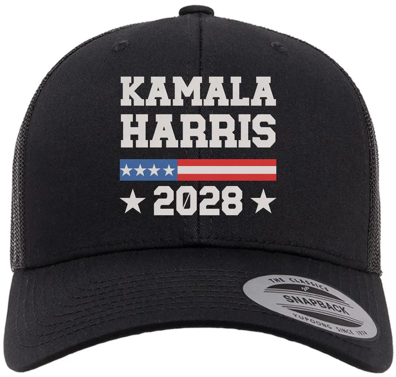 Kamala Harris 2028 Trucker Hat, Unisex Embroidered Cotton-Poly Mesh Back, Adjustable Snapback for Casual Political Campaign Wear, Debates, One Size