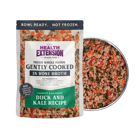 Health Extension Gently Cooked Duck & Kale Grain-Free No-GMO Natural Puppy Wet Dog Food, Multi-Pack Bowl-Ready Pouches, Fresh Home-Cooked Style, Immune Support, Refrigerate Leftovers