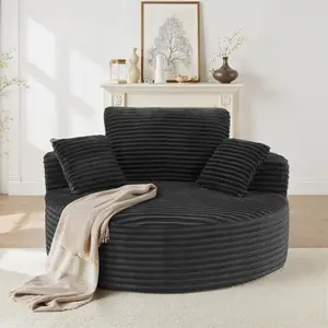 55''W 3.5CM Corduroy Single Foam Sofa, Oversized Round Chair with Pillows, Modern Sleeper for Living Rooms, Lounges, Nurseries and Projection Rooms, Wide-Arm Lounge Chair Armchair, Dark Grey