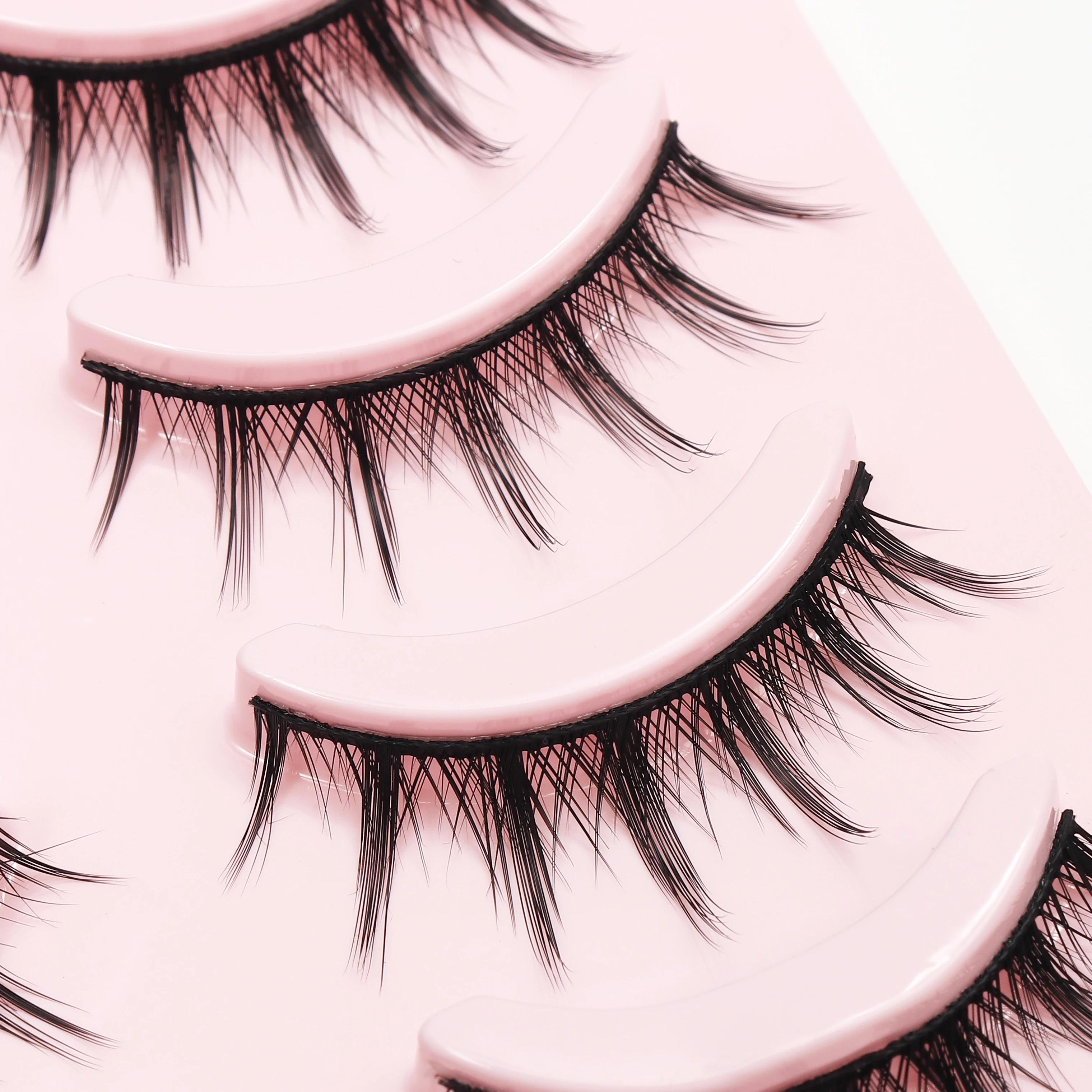 Fake Eyelash Anime Lashes 5 Pairs Little Devil Eyelashes Natural Daily Makeup Manga Eyelashes Clear Band Eyelashes
