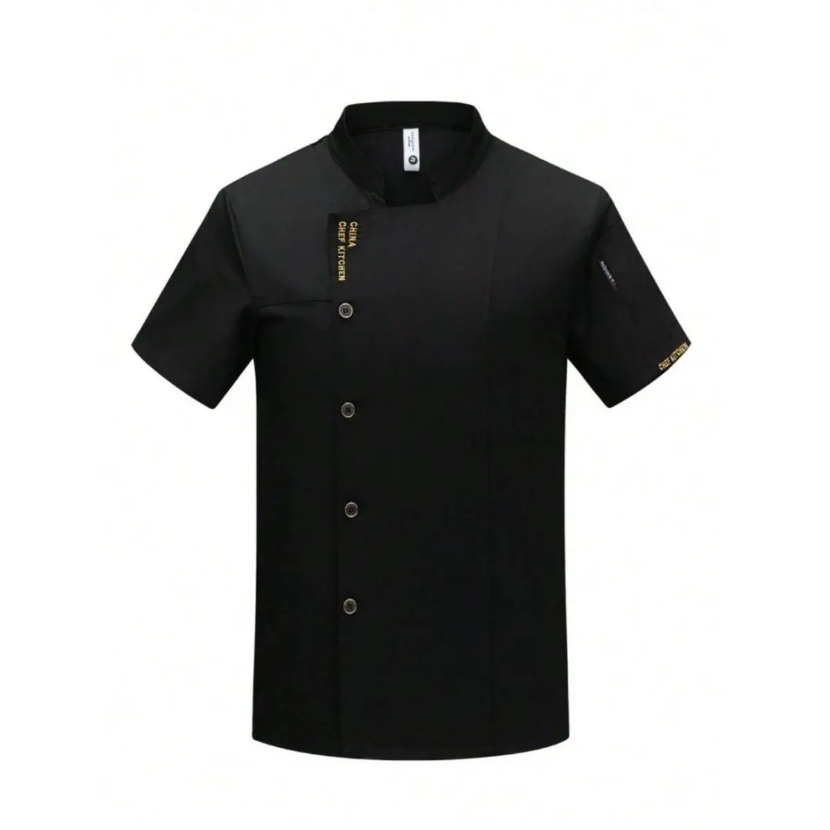 Men's Polyester Short-Sleeve Chef Uniform Shirt - Stretch, Breathable Stand-Collar Plain Workwear with Embroidered Letters for Chinese Banquets Events