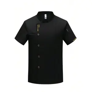 New Chinese Banquet Short Sleeve Chef's Uniform, Embroidered Letter, Breathable Stand Collar