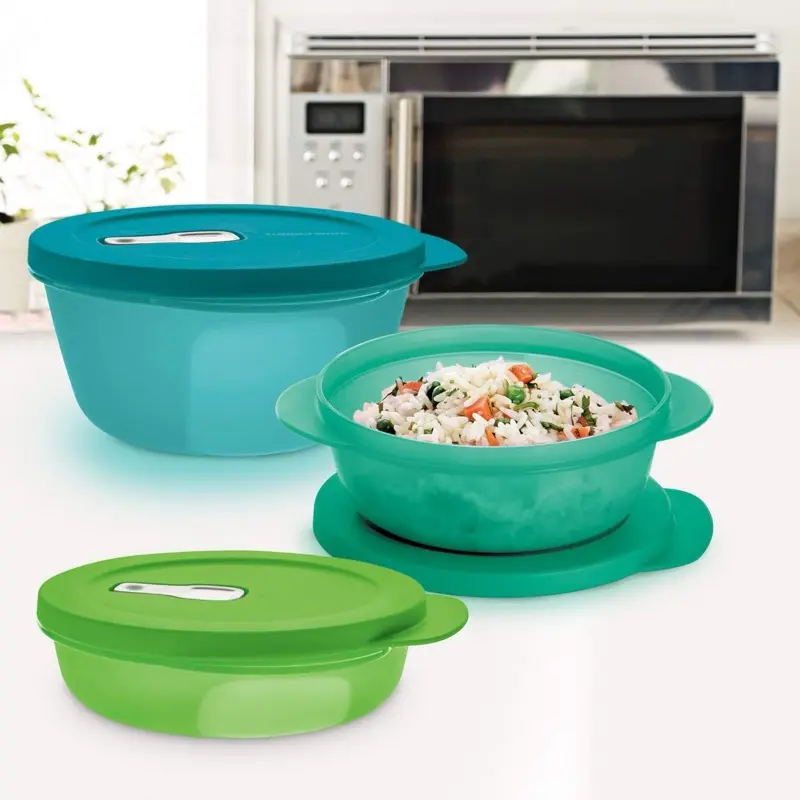 Colorful and Practical 3-Piece Stackable Plastic Kitchen Food Storage Containers Set (Green, Teal, Blue) with Lids, Microwave-Safe for Healthy Meal Prep, Maintains Freshness