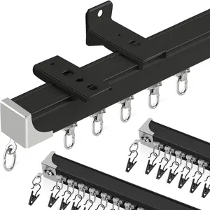 3Ft-9Ft Heavy Duty Ceiling Curtain Track Ceiling Wall Mount Aluminum Curtain Rails Track System for Room Divider Black (3PCS)