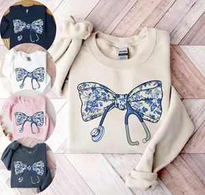 Nurse with Bow Sweatshirt, Stethoscope Sweatshirt, Nurse Gift