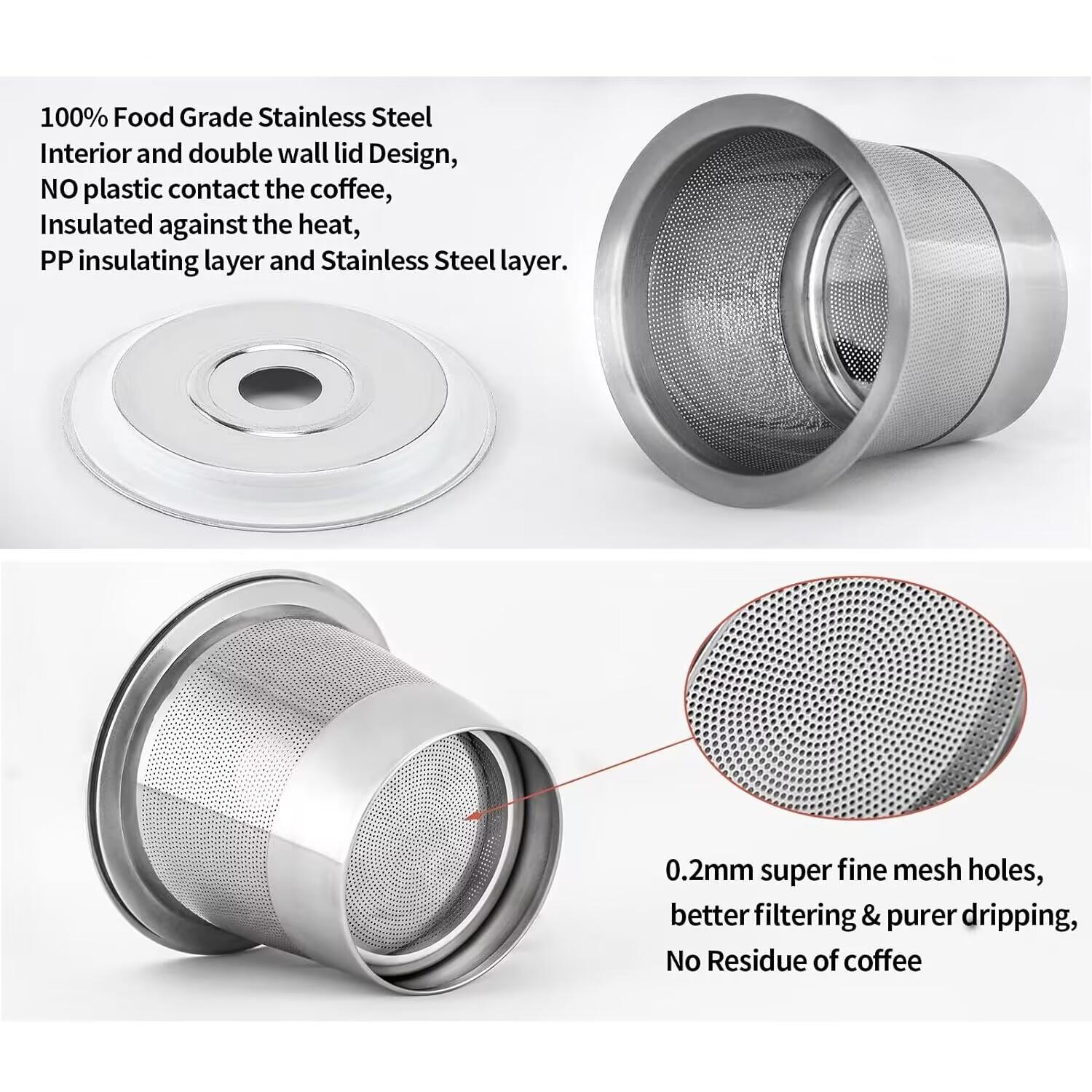 2 Pack Reusable K Cups Coffee Pods for Keurig Single Hole Machine: All Stainless Steel Refillable K Cups - Reusable Coffee Filters for Keurig, SUS 304‌, BPA-Free, Scoop