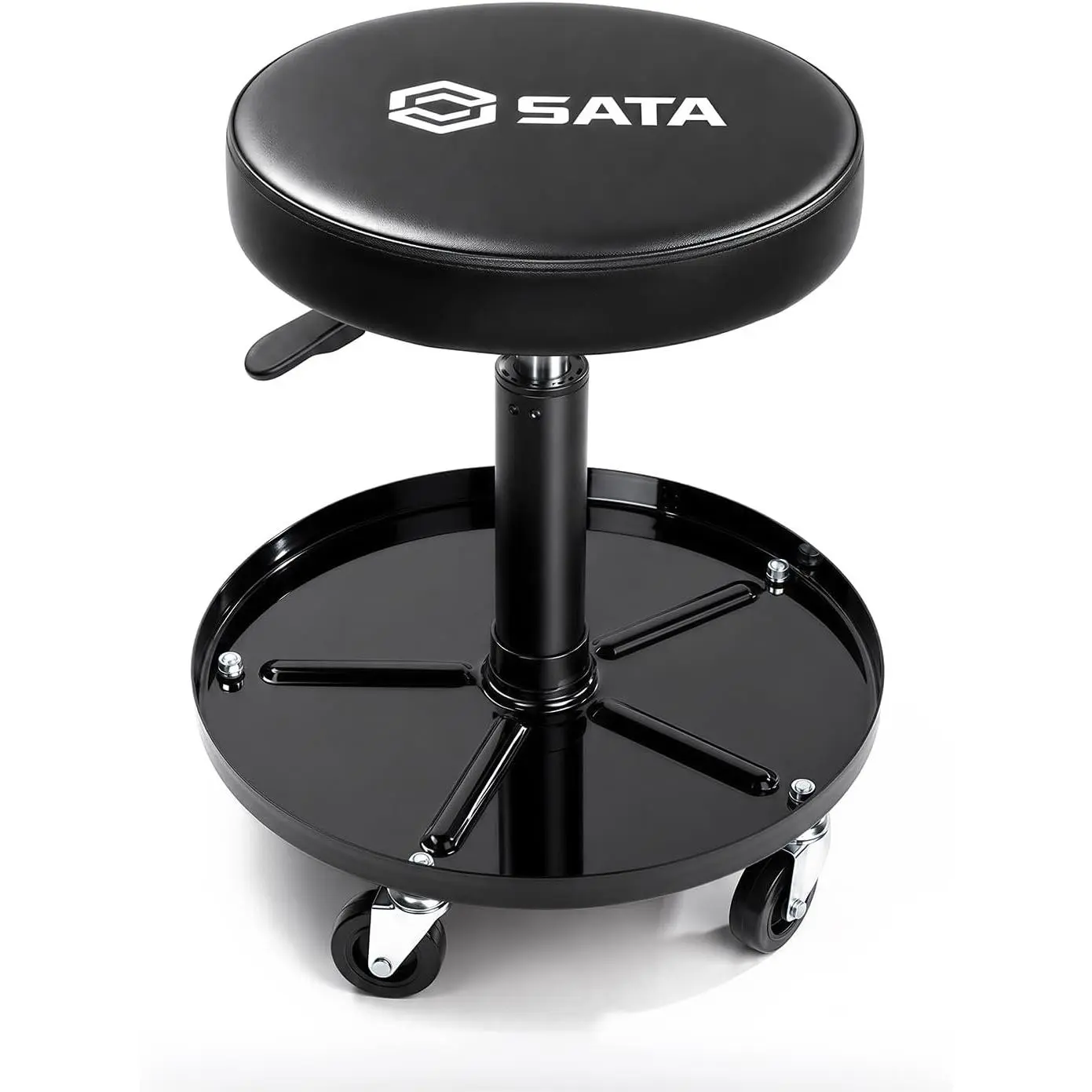 SATA Adjustable Rolling Shop Stool with Wheels, Heavy Duty 300 lbs Capacity Mechanics Chair, Rolling Garage Stool for Seated Work, 385mm Seat, 390mm Height
