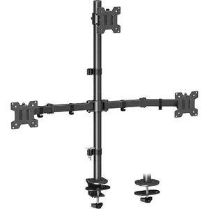 Triple Monitor Mount, Monitor Stand fits 3 Screens up to 32 inch, 17.6 lbs Each, Fully Adjustable Stacked Monitor Stand for 3 Monitors, Monitor Desk Mount, VESA Mount, C clamp/Grommet Base