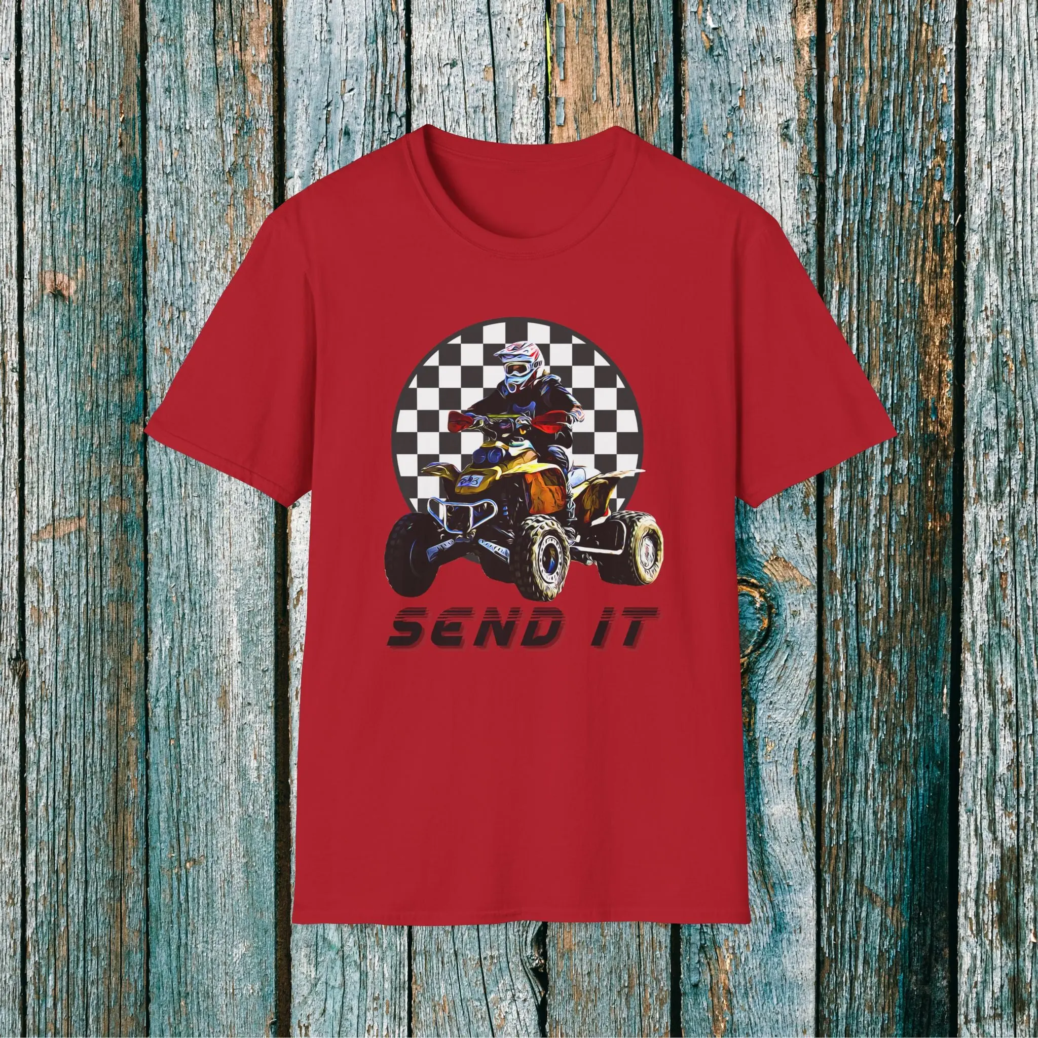 ATV Racing T-Shirt Says SEND IT | Honda 400 EX Racing Flag Four-Wheeler Riding Shirt